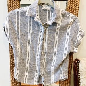 Crop top, button down tailored blue and white striped